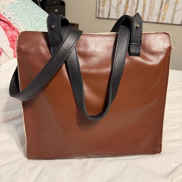 NWT Able Axum Genuine Leather Color Block Zip Top Convertible Crossbody Bag Tote - Picture 3 of 10